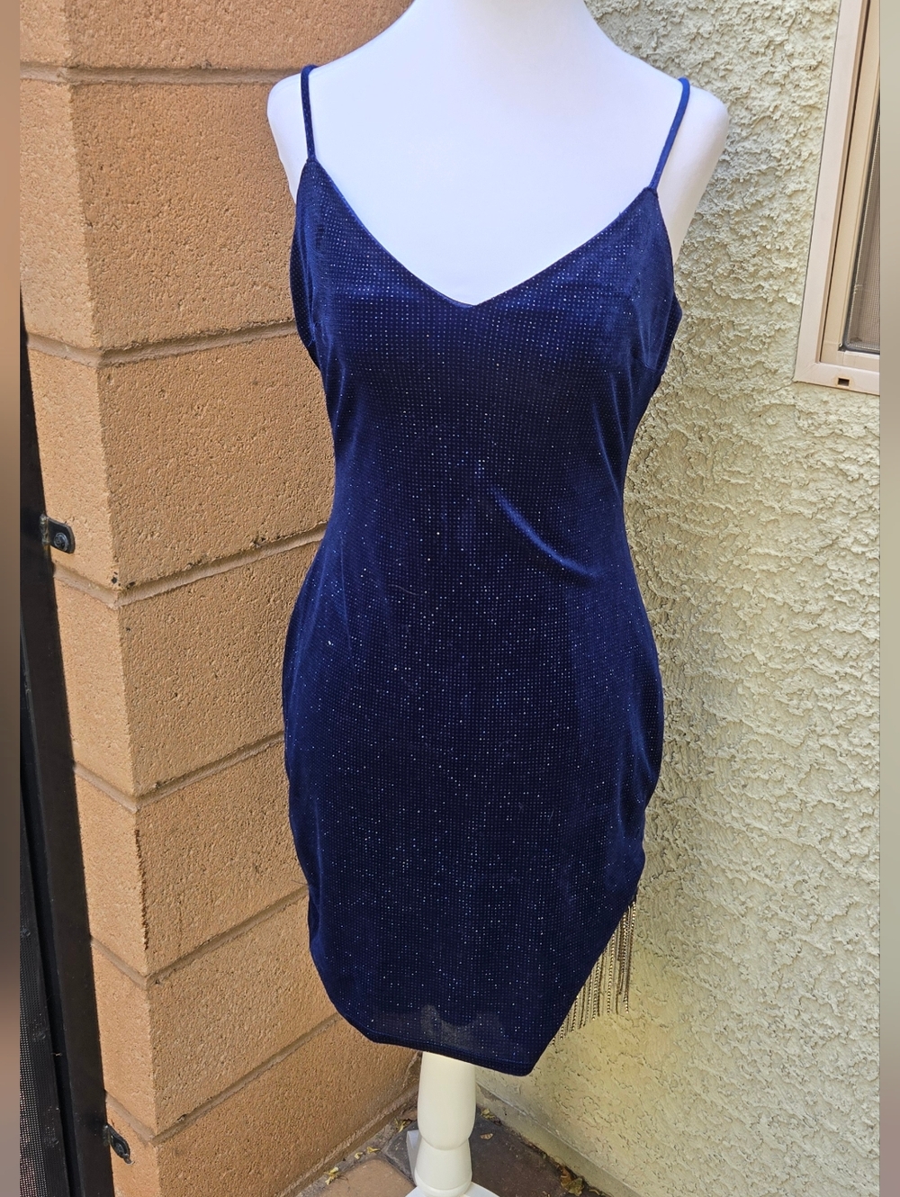 City Vibe Navy Blue Velvet Slip Dress with Subtle Sparkle